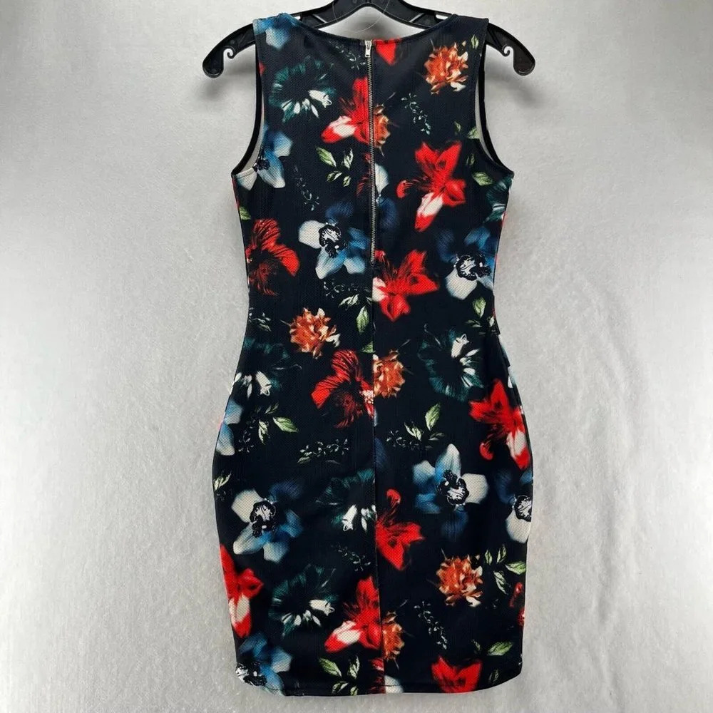 Pull&Bear Sheath Dress EUR S MEX 26 US 4 Mini Floral Sleeveless Back Zip Black - Picture 5 of 11